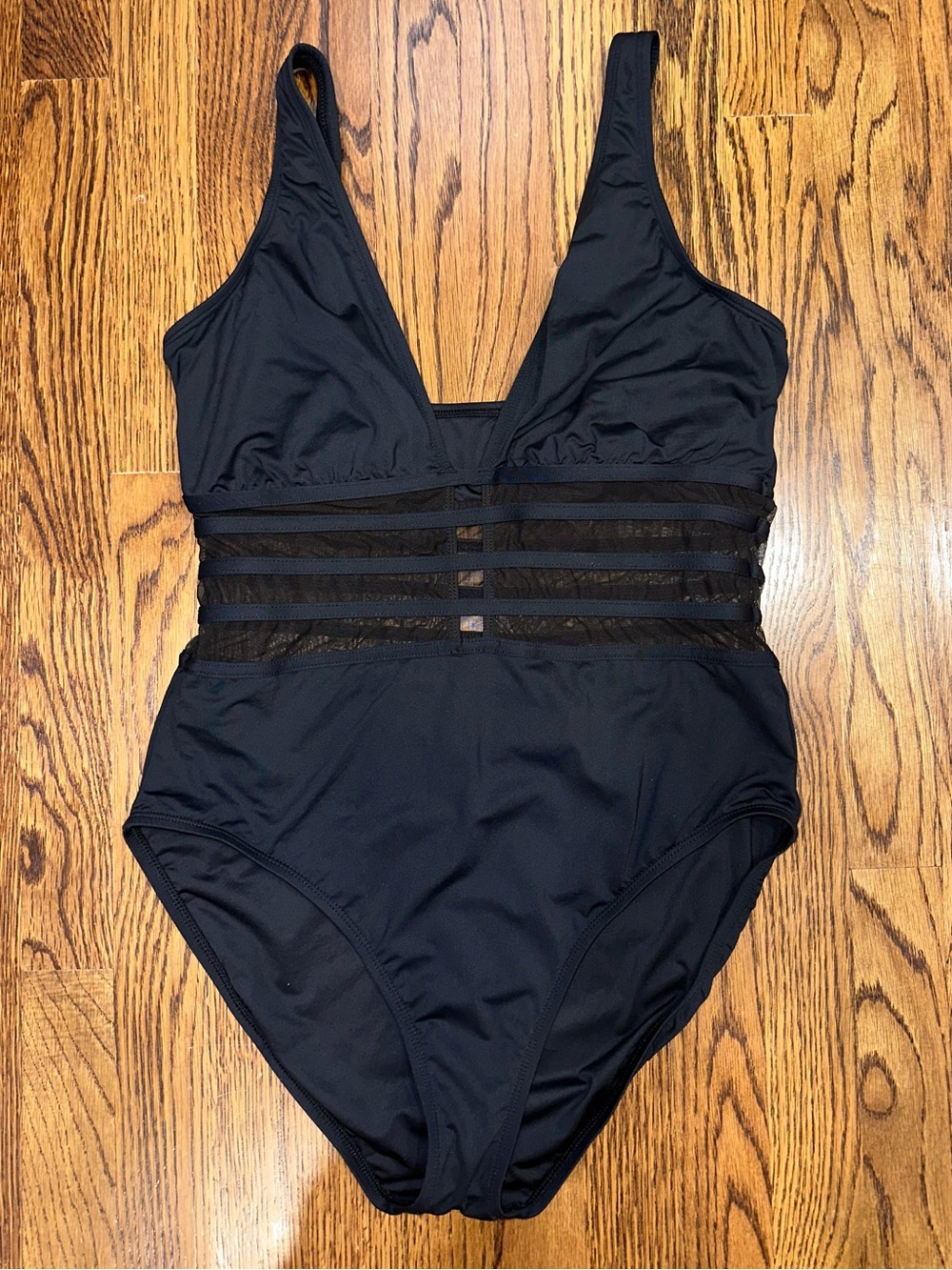 Like New! Black Mesh-Panel One-Piece Swimsuit, La Blanc, Size 14 - Picture 6 of 16